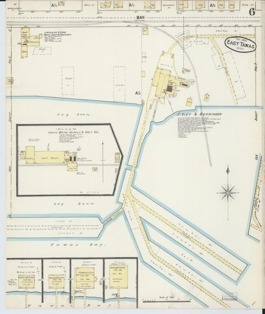 Sanborn Fire Insurance Map from East Tawas, Iosco County, Michigan (1890), Sheet #0006 - Historic Sanborn Fire Insurance Map Print, vintage old map wall art, antique decor, genealogy gift, Michigan Michigan map