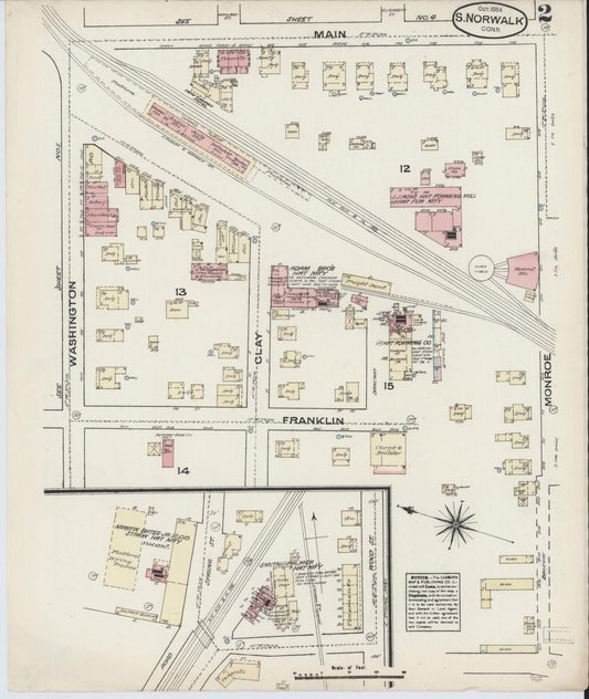 Sanborn Fire Insurance Map from South Norwalk, Fairfield County, Connecticut (1884), Sheet #0002 - Historic Sanborn Fire Insurance Map Print, vintage old map wall art, antique decor, genealogy gift, Connecticut Connecticut map