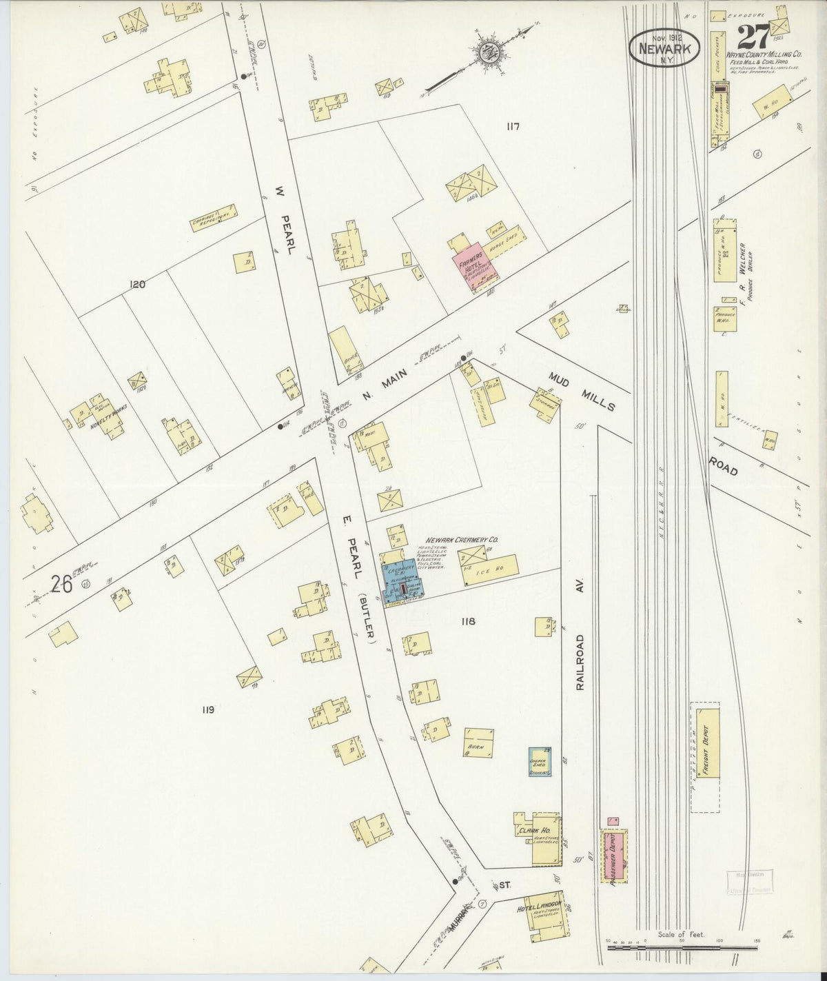Sanborn Fire Insurance Map from Newark, Wayne County, New York (1912), Sheet #0027 - Historic Sanborn Fire Insurance Map Print, vintage old map wall art, antique decor, genealogy gift, New York New York map