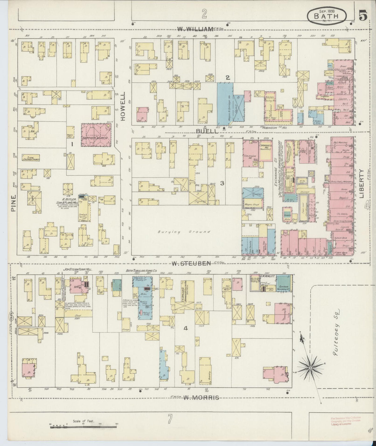 Sanborn Fire Insurance Map from Bath, Steuben County, New York (1893), Sheet #0005 - Complete Map Set gallery image, historic Sanborn map, vintage wall art, New York New York