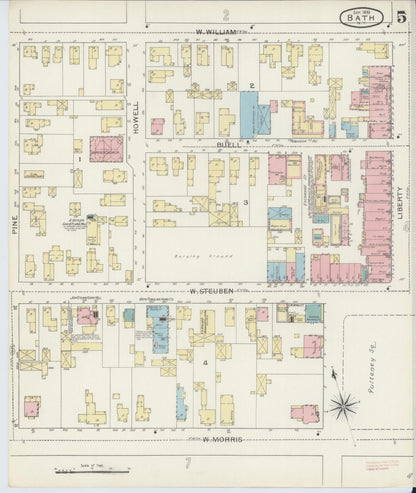 Sanborn Fire Insurance Map from Bath, Steuben County, New York (1893), Sheet #0005 - Complete Map Set gallery image, historic Sanborn map, vintage wall art, New York New York