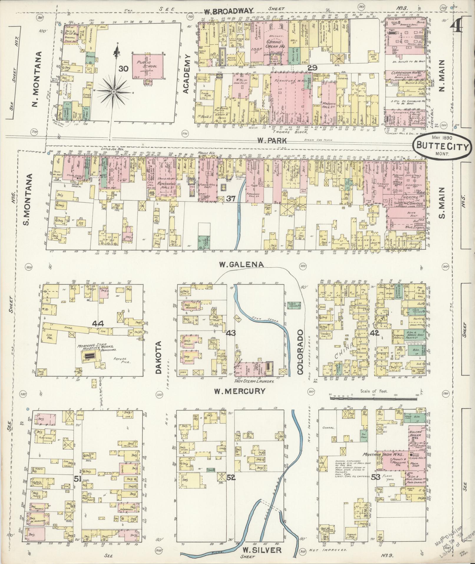 Sanborn Fire Insurance Map from Butte, Silver Bow County, Montana (1890), Sheet #0004 - Complete Map Set gallery image, historic Sanborn map, vintage wall art, Montana Montana