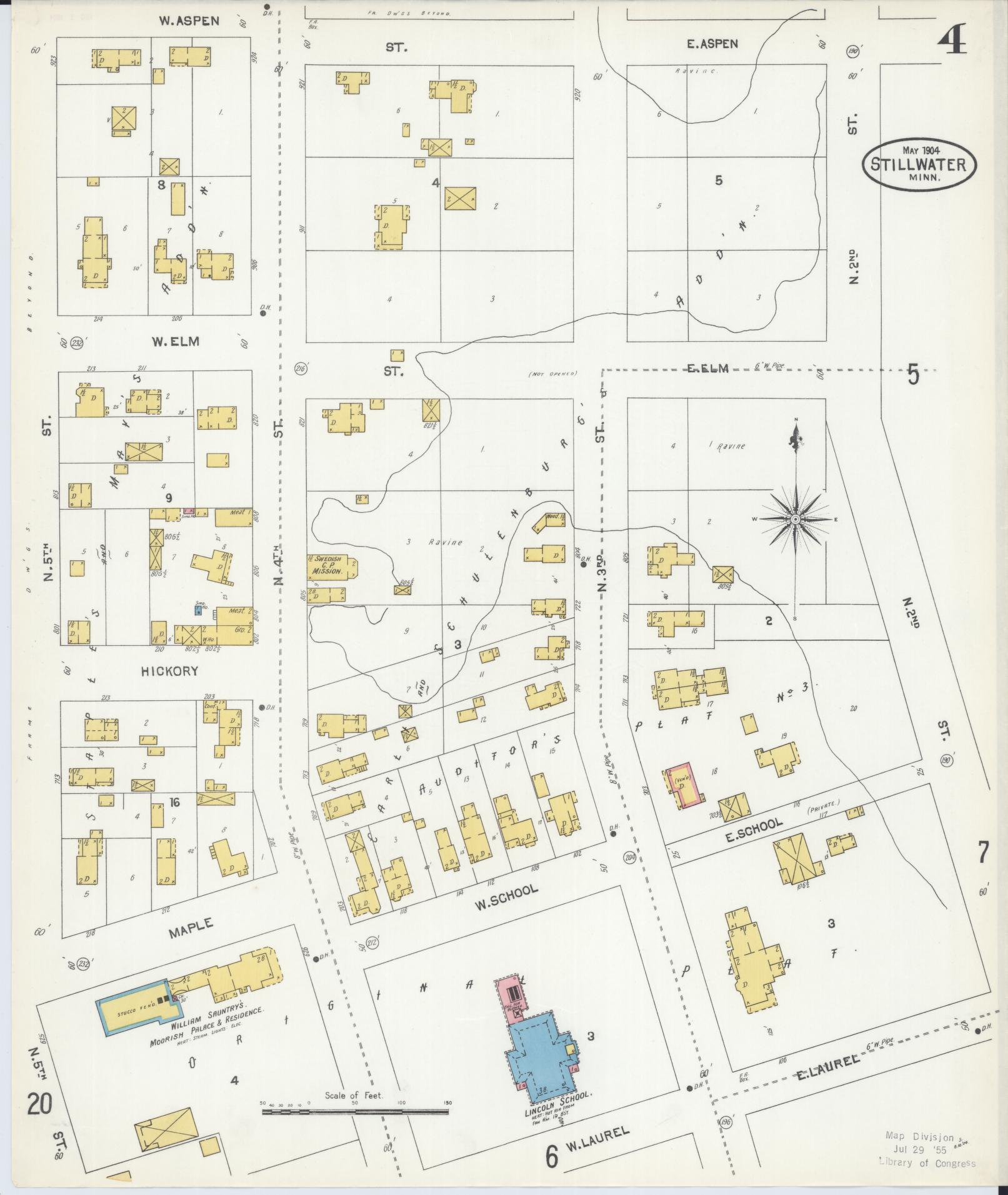 Sanborn Fire Insurance Map from Stillwater, Washington County, Minnesota (1904), Sheet #0004 - Historic Sanborn Fire Insurance Map Print, vintage old map wall art, antique decor, genealogy gift, Minnesota Minnesota map