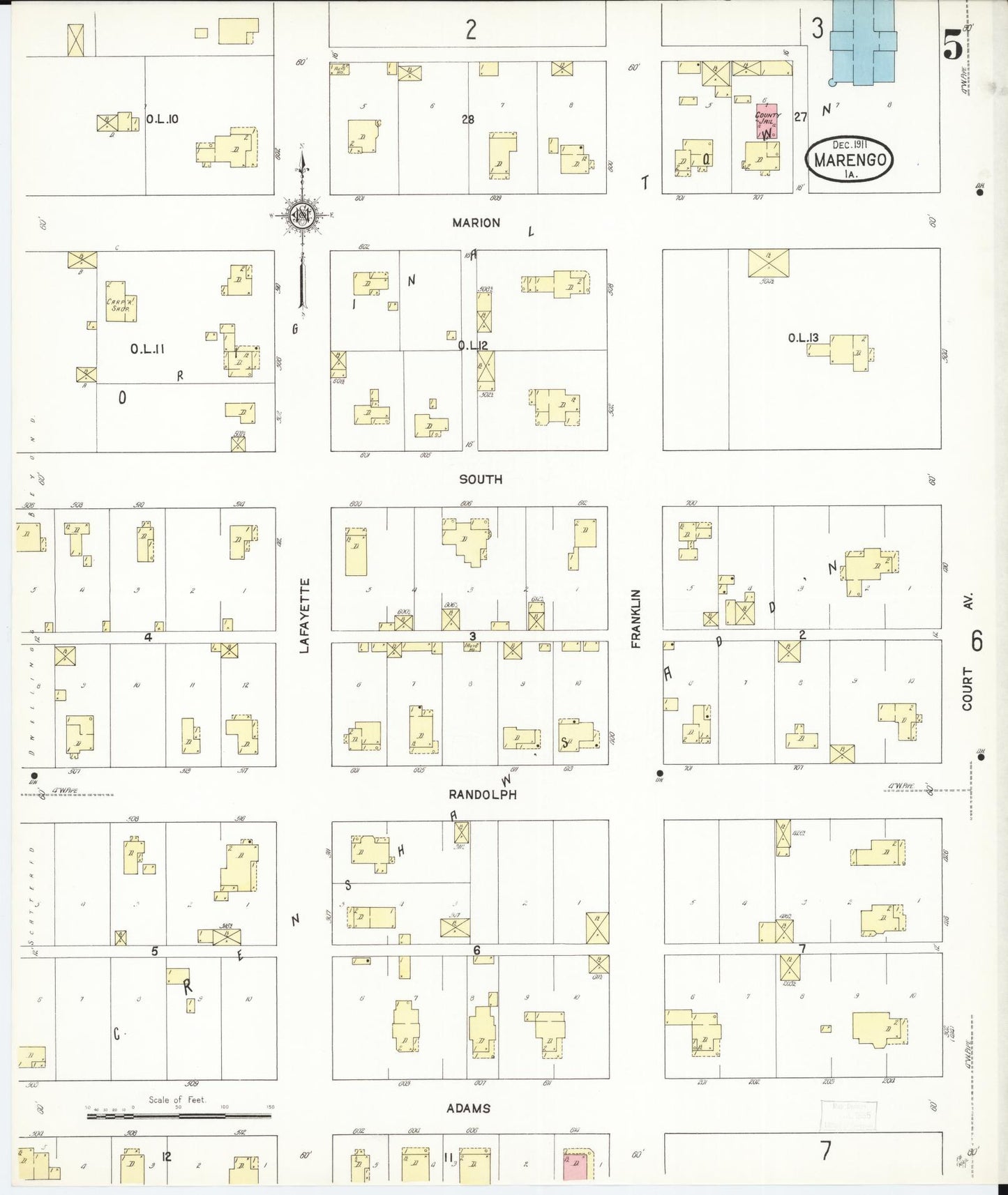 Sanborn Fire Insurance Map from Marengo, Iowa County, Iowa (1911), Sheet #0005 - Historic Sanborn Fire Insurance Map Print