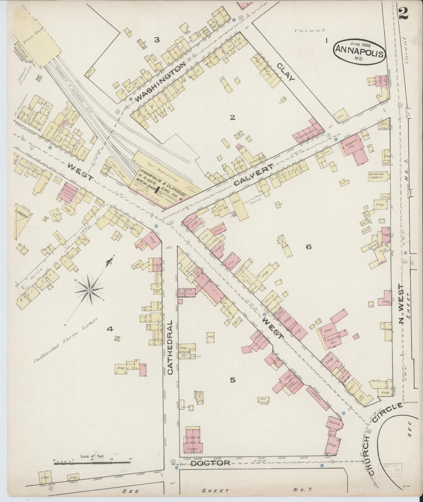 Sanborn Fire Insurance Map from Annapolis, Anne Arundel County, Maryland (1885), Sheet #0002 - Historic Sanborn Fire Insurance Map Print, vintage old map wall art, antique decor, genealogy gift, Maryland Maryland map