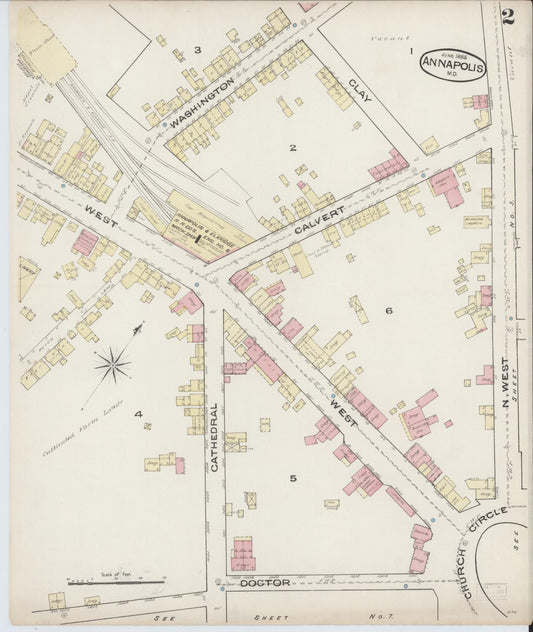 Sanborn Fire Insurance Map from Annapolis, Anne Arundel County, Maryland (1885), Sheet #0002 - Historic Sanborn Fire Insurance Map Print, vintage old map wall art, antique decor, genealogy gift, Maryland Maryland map