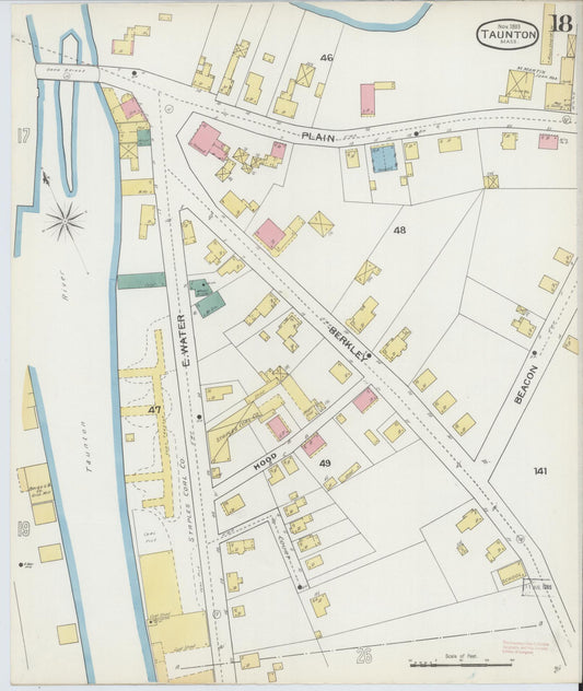 Sanborn Fire Insurance Map from Taunton, Bristol County, Massachusetts (1893), Sheet #0018 - Historic Sanborn Fire Insurance Map Print, vintage old map wall art, antique decor, genealogy gift, Massachusetts Massachusetts map