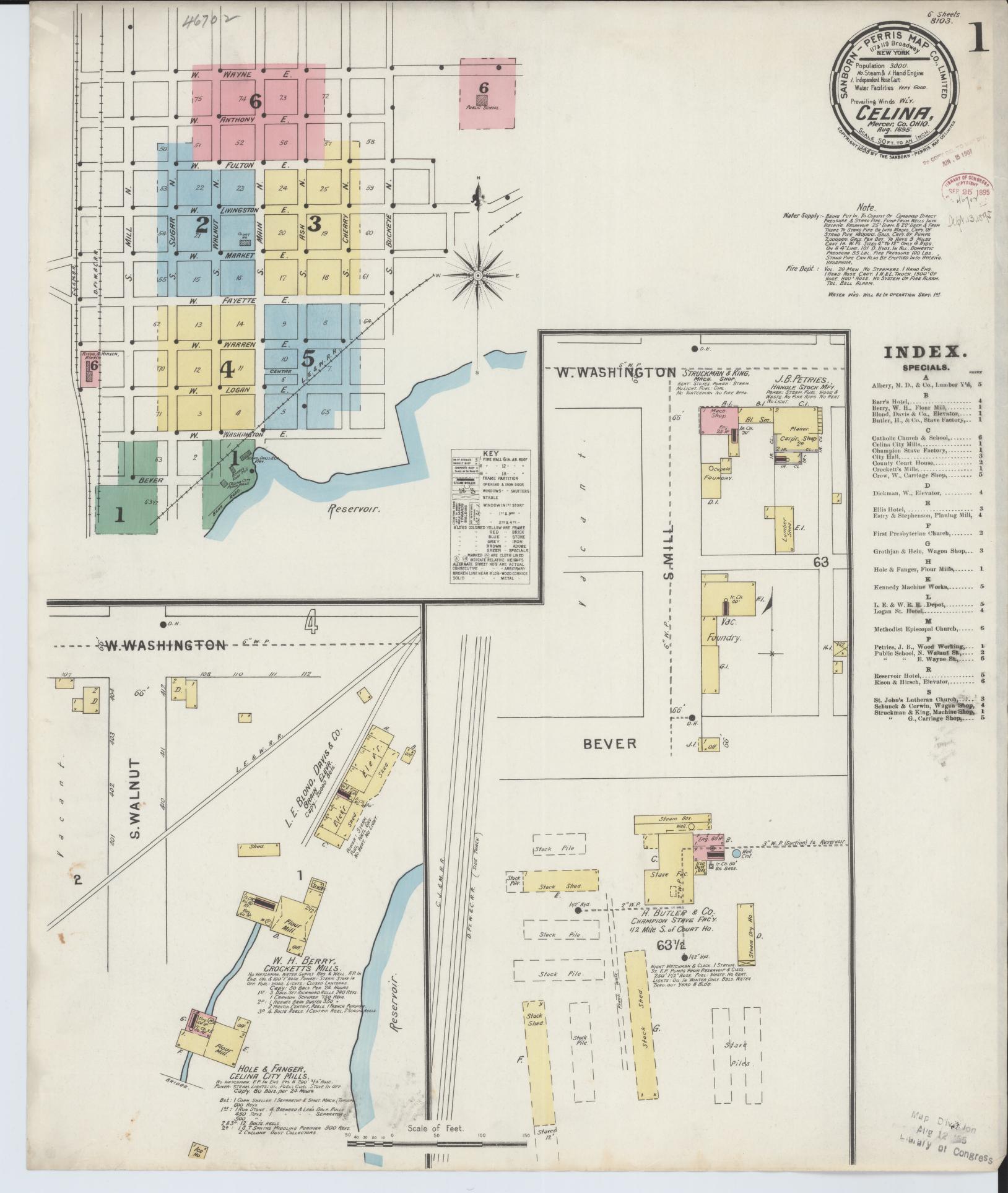 Sanborn Fire Insurance Map from Celina, Mercer County, Ohio (1895), Sheet #0001 - Complete Map Set gallery image, historic Sanborn map, vintage wall art, Ohio Ohio