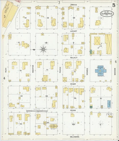 Sanborn Fire Insurance Map from Clarksville, Red River County, Texas (1901), Sheet #0005 - Complete Map Set gallery image, historic Sanborn map, vintage wall art, Texas Texas