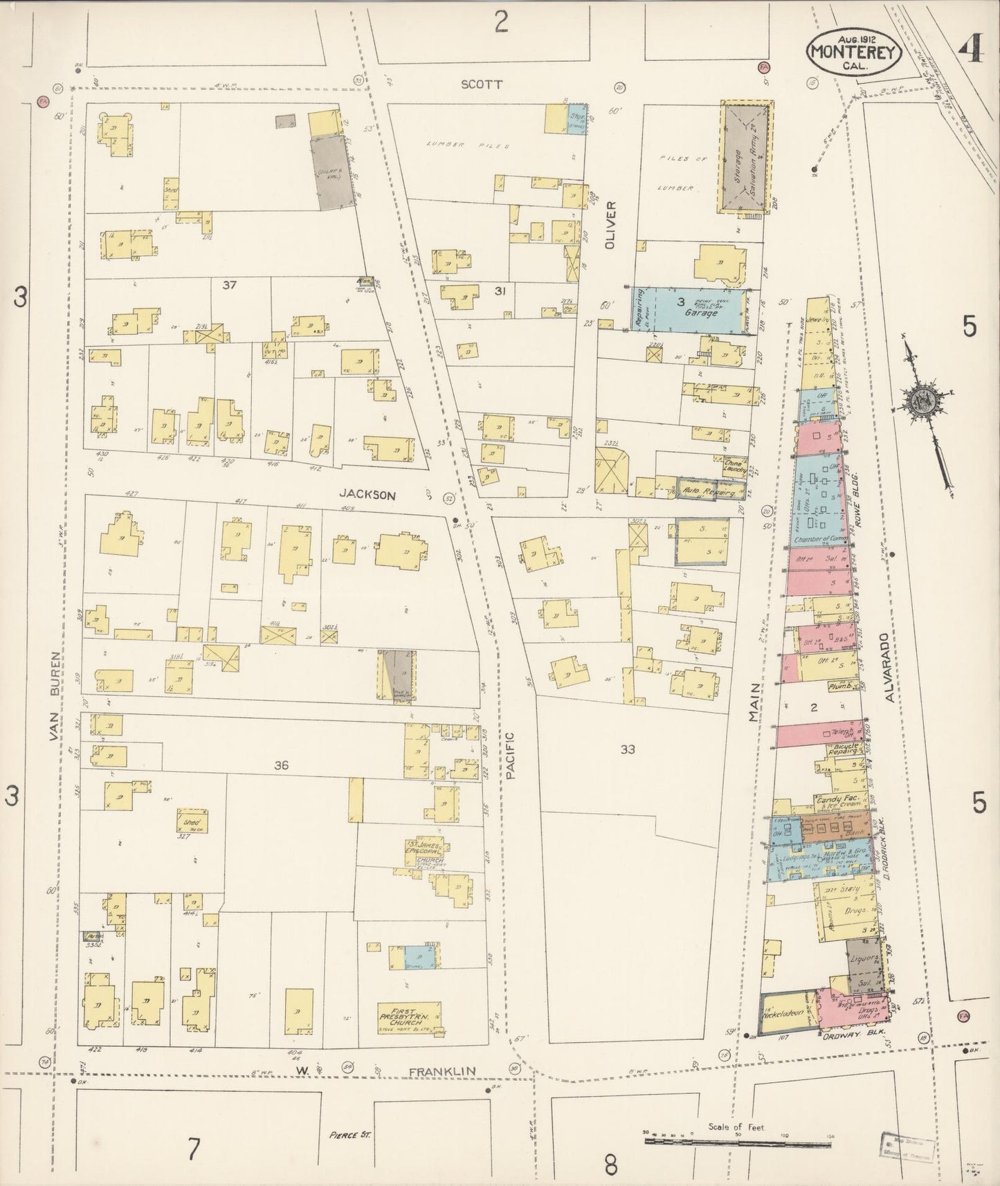 Sanborn Fire Insurance Map from Monterey, Monterey County, California (1912), Sheet #0004 - Complete Map Set gallery image, historic Sanborn map, vintage wall art, California California