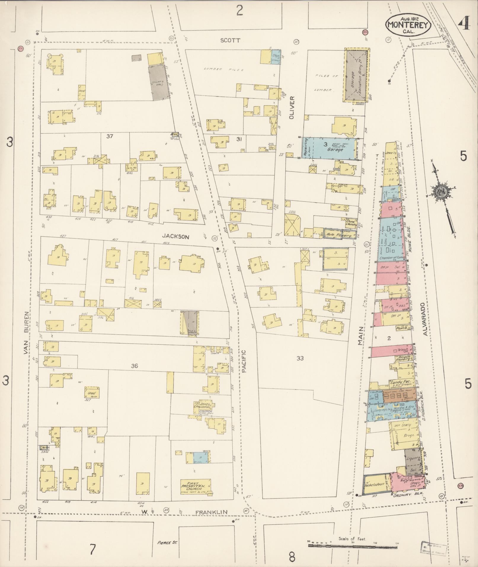 Sanborn Fire Insurance Map from Monterey, Monterey County, California (1912), Sheet #0004 - Complete Map Set gallery image, historic Sanborn map, vintage wall art, California California
