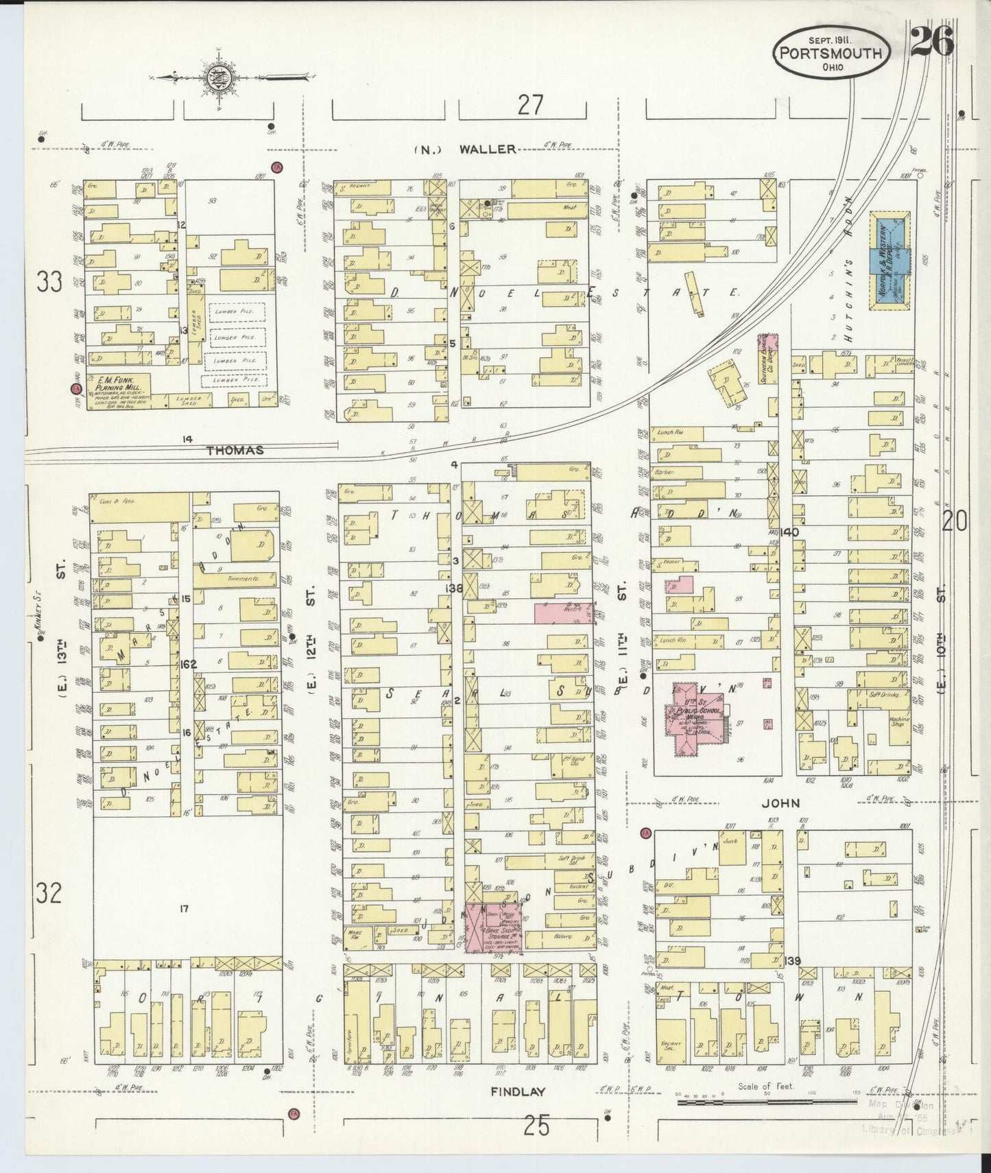 Sanborn Fire Insurance Map from Portsmouth, Scioto County, Ohio (1911), Sheet #0026 - Historic Sanborn Fire Insurance Map Print, vintage old map wall art, antique decor, genealogy gift, Ohio Ohio map
