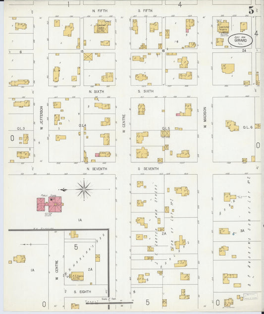 Sanborn Fire Insurance Map from Girard, Macoupin County, Illinois (1906), Sheet #0005 - Historic Sanborn Fire Insurance Map Print, vintage old map wall art, antique decor, genealogy gift, Illinois Illinois map
