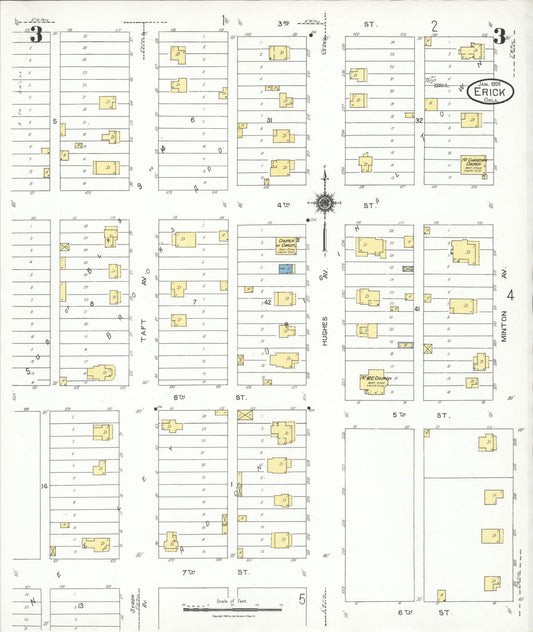 Sanborn Fire Insurance Map from Erick, Beckham County, Oklahoma (1924), Sheet #0003 - Historic Sanborn Fire Insurance Map Print, vintage old map wall art, antique decor, genealogy gift, Oklahoma Oklahoma map