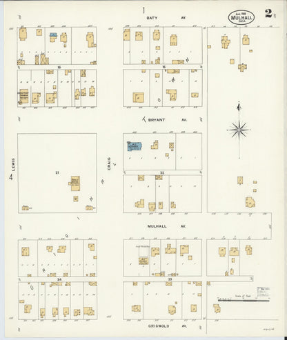 Sanborn Fire Insurance Map from Mulhall, Logan County, Oklahoma (1908), Sheet #0002 - Complete Map Set gallery image, historic Sanborn map, vintage wall art, Oklahoma Oklahoma