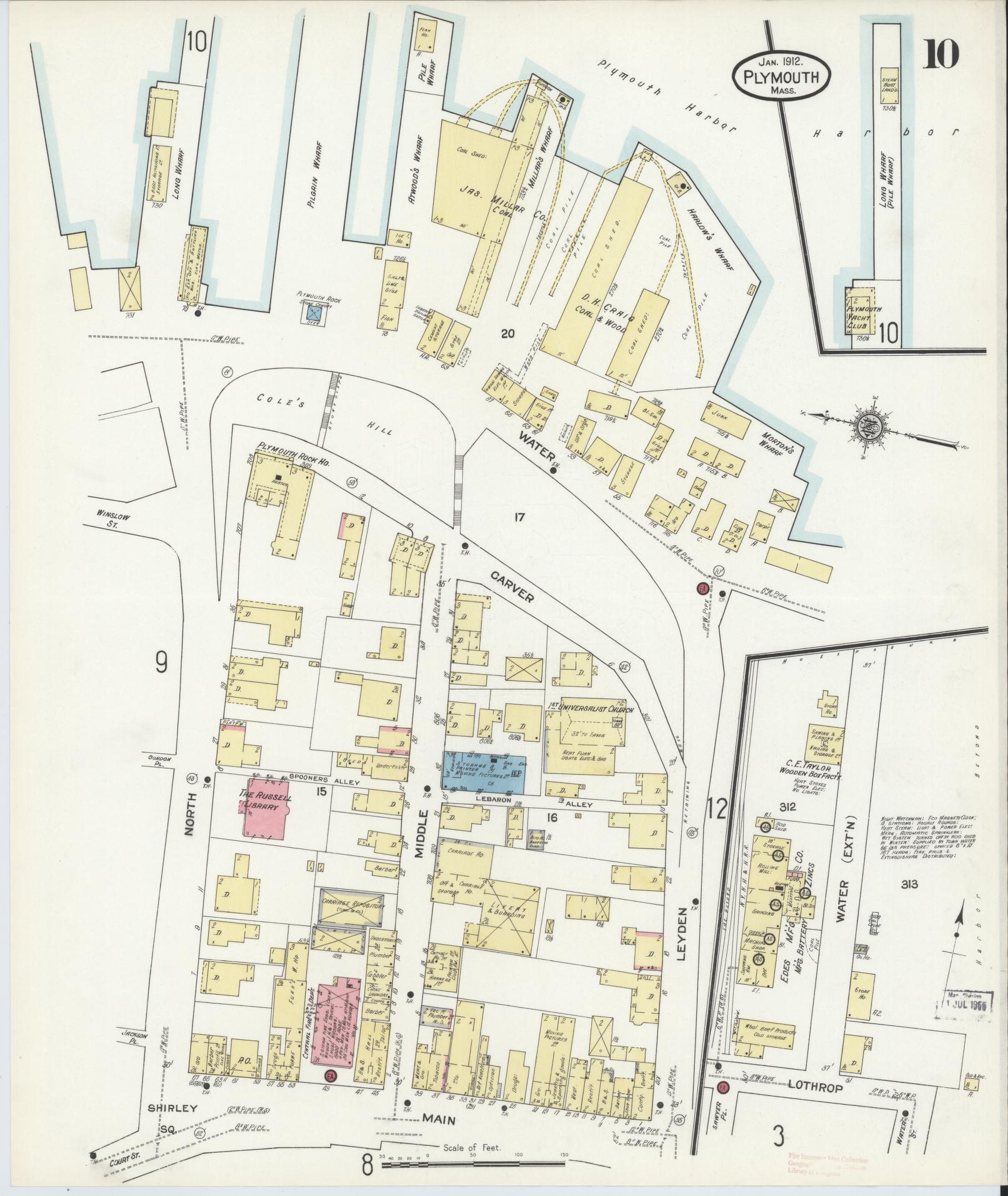 Sanborn Fire Insurance Map from Plymouth, Plymouth County, Massachusetts (1912), Sheet #0010 - Complete Map Set gallery image, historic Sanborn map, vintage wall art, Massachusetts Massachusetts