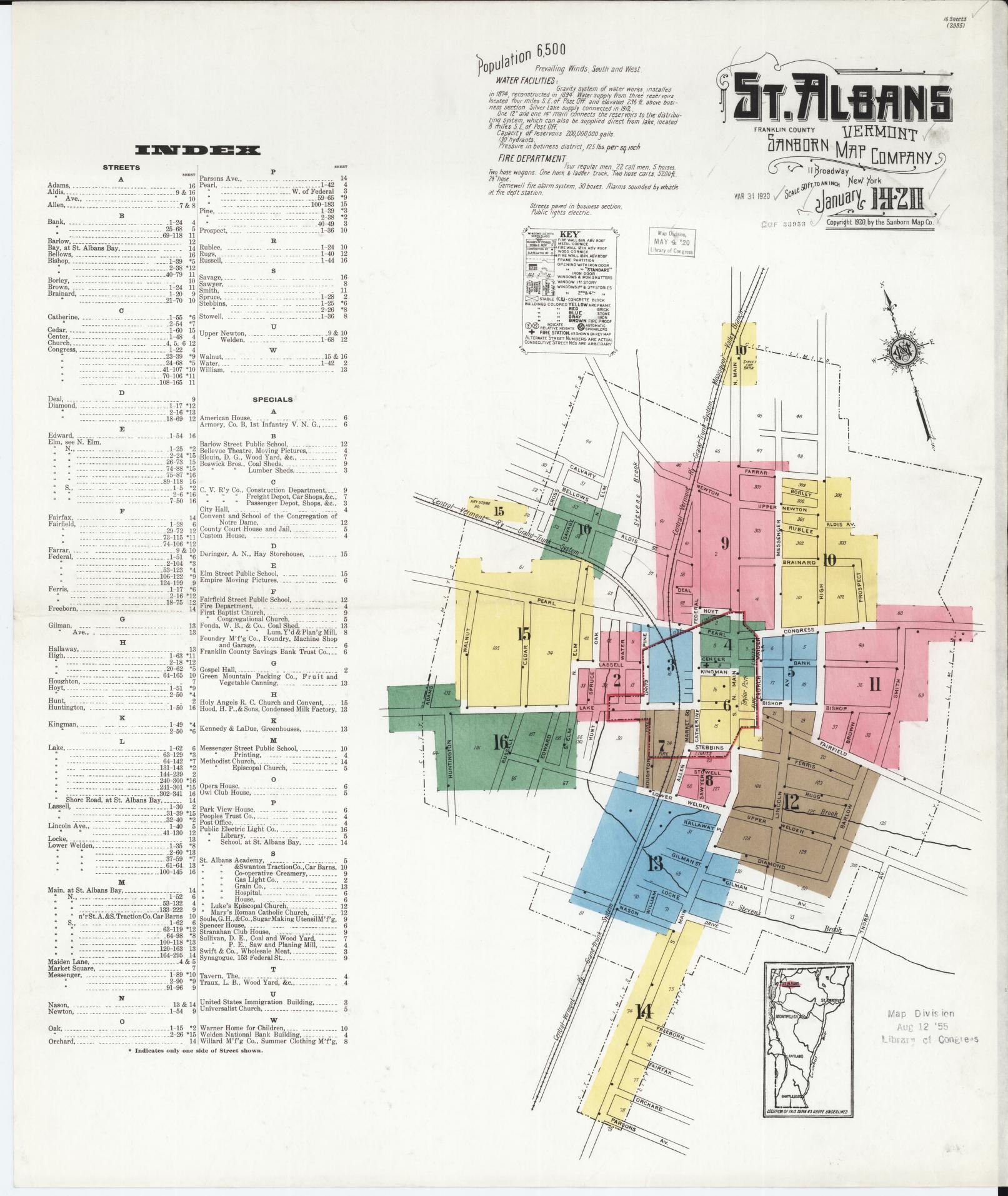 Sanborn Fire Insurance Map from Saint Albans, Franklin County, Vermont. (1920) – Historic Sanborn Fire Insurance Map Print