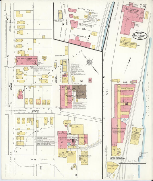Sanborn Fire Insurance Map from Saint Joseph, Berrien County, Michigan (1921), Sheet #0007 - Historic Sanborn Fire Insurance Map Print, vintage old map wall art, antique decor, genealogy gift, Michigan Michigan map
