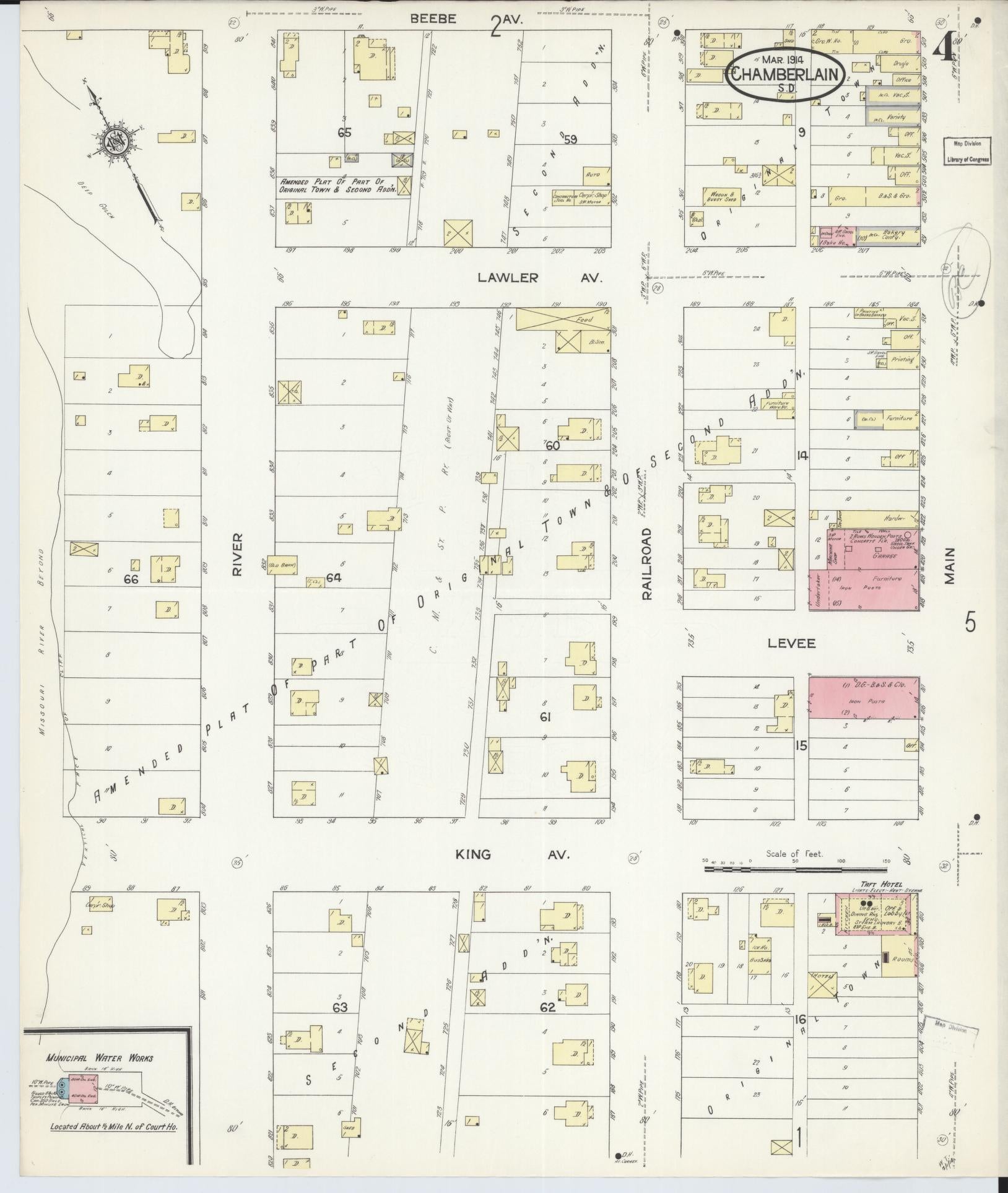 Sanborn Fire Insurance Map from Chamberlain, Brule County, South Dakota (1914), Sheet #0004 - Historic Sanborn Fire Insurance Map Print, vintage old map wall art, antique decor, genealogy gift, South Dakota South Dakota map