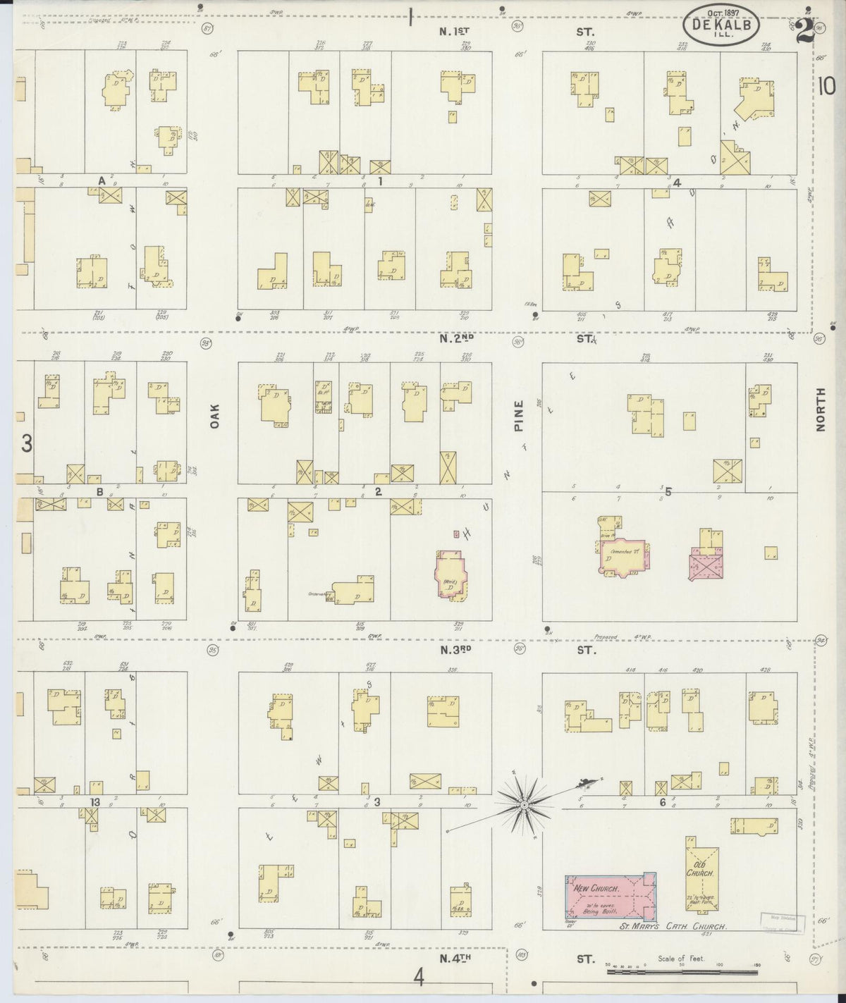Sanborn Fire Insurance Map from De Kalb, De Kalb County, Illinois (1897), Sheet #0002 - Complete Map Set gallery image, historic Sanborn map, vintage wall art, Illinois Illinois