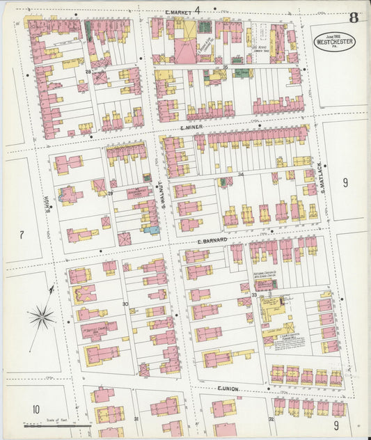Sanborn Fire Insurance Map from West Chester, Chester County, Pennsylvania (1902), Sheet #0008 - Historic Sanborn Fire Insurance Map Print, vintage old map wall art, antique decor, genealogy gift, Pennsylvania Pennsylvania map