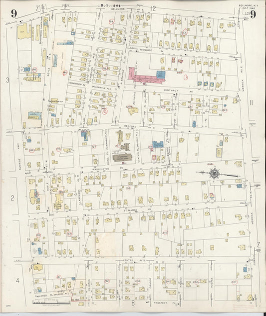 Sanborn Fire Insurance Map from Bellmore, Nassau County, New York (1945), Sheet #0009 - Historic Sanborn Fire Insurance Map Print, vintage old map wall art, antique decor, genealogy gift, New York New York map
