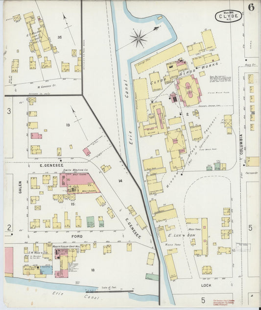 Sanborn Fire Insurance Map from Clyde, Wayne County, New York (1896), Sheet #0006 - Historic Sanborn Fire Insurance Map Print, vintage old map wall art, antique decor, genealogy gift, New York New York map