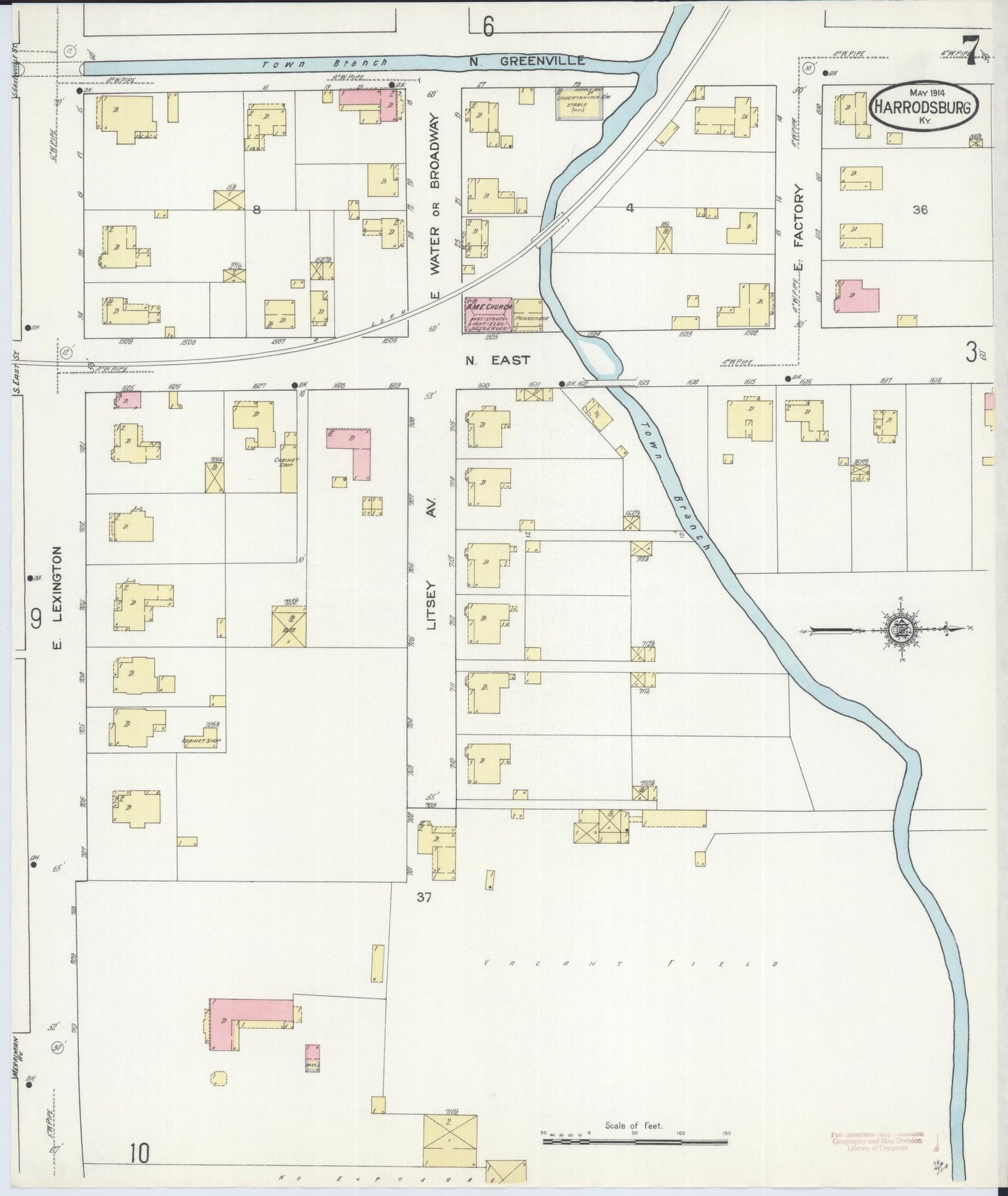 Sanborn Fire Insurance Map from Harrodsburg, Mercer County, Kentucky (1914), Sheet #0007 - Complete Map Set gallery image, historic Sanborn map, vintage wall art, Kentucky Kentucky