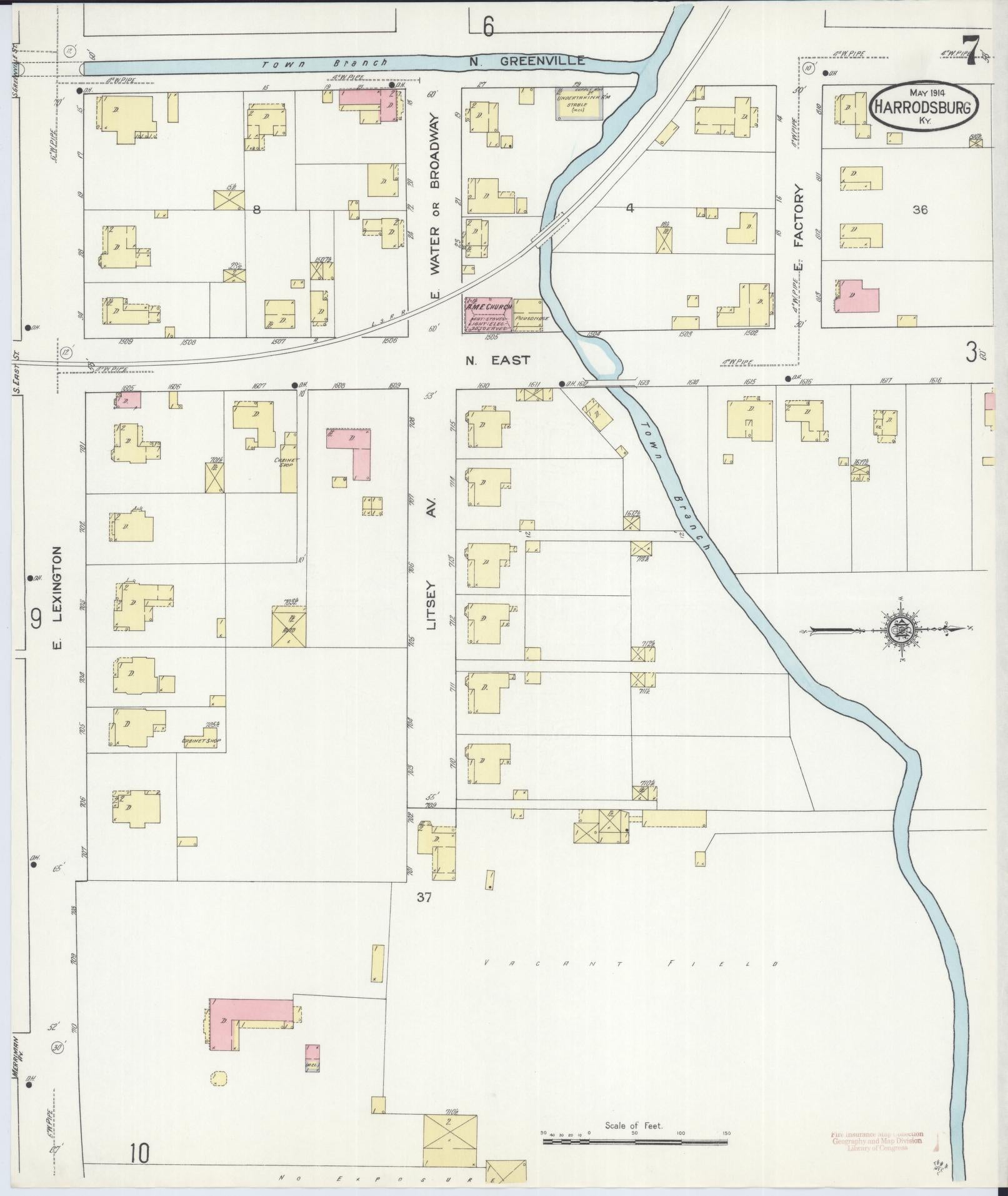 Sanborn Fire Insurance Map from Harrodsburg, Mercer County, Kentucky (1914), Sheet #0007 - Complete Map Set gallery image, historic Sanborn map, vintage wall art, Kentucky Kentucky