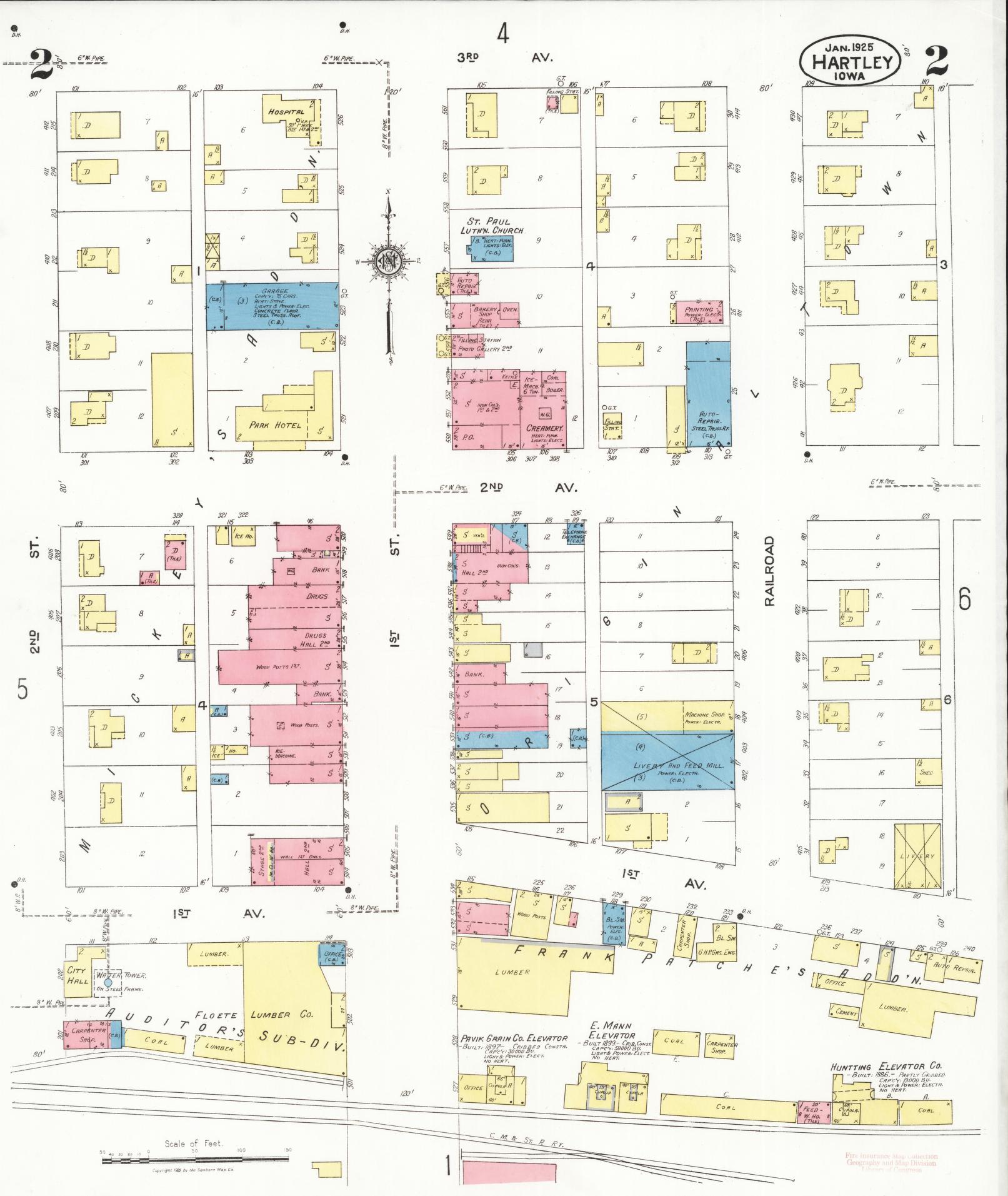 Sanborn Fire Insurance Map from Hartley, O'Brien County, Iowa (1925), Sheet #0002 - Historic Sanborn Fire Insurance Map Print, vintage old map wall art