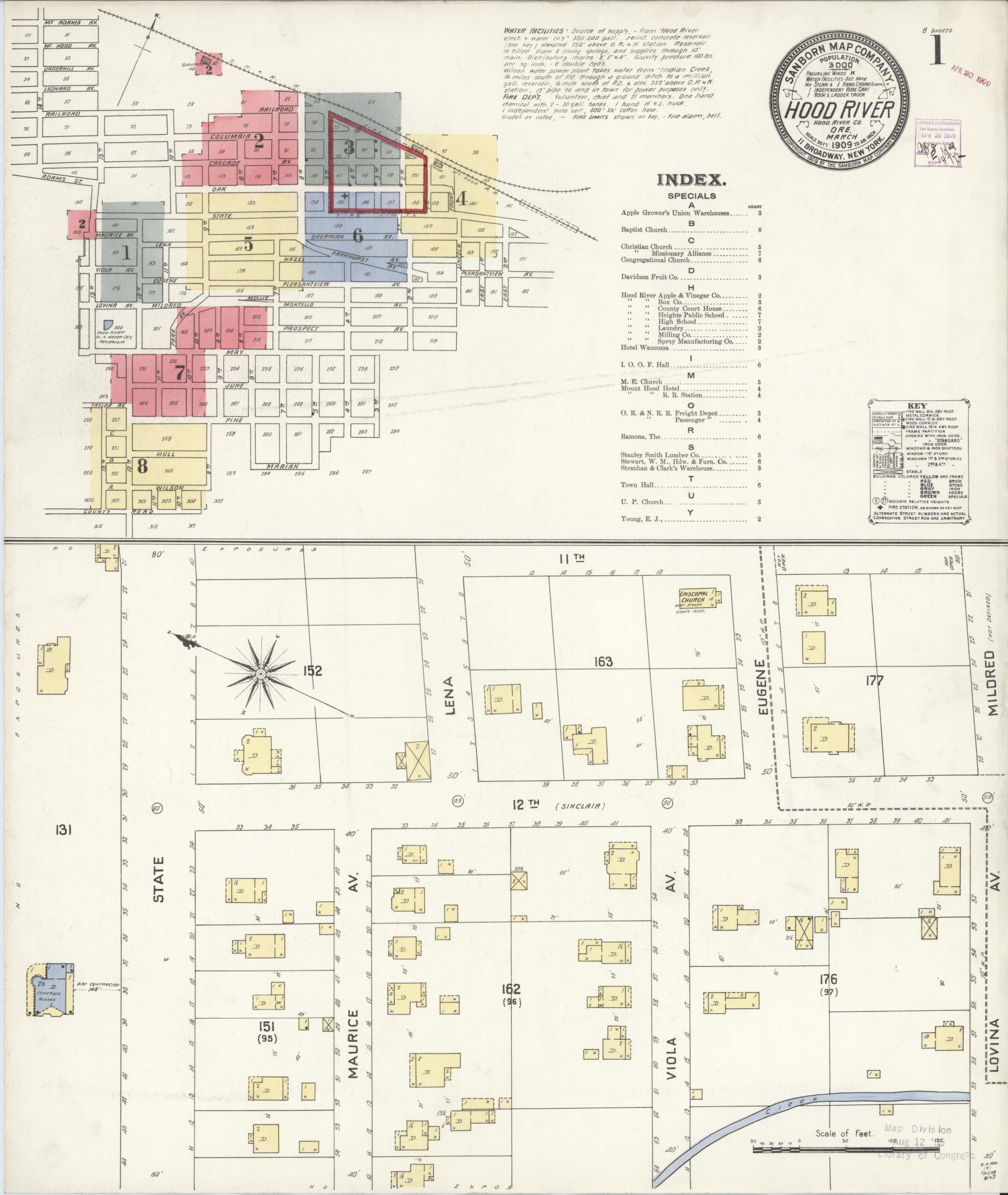 Sanborn Fire Insurance Map from Hood River, Hood River County, Oregon (1909), Sheet #0001 - Complete Map Set gallery image, historic Sanborn map, vintage wall art, Oregon Oregon