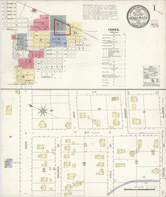 Sanborn Fire Insurance Map from Hood River, Hood River County, Oregon (1909), Sheet #0001 - Complete Map Set gallery image, historic Sanborn map, vintage wall art, Oregon Oregon