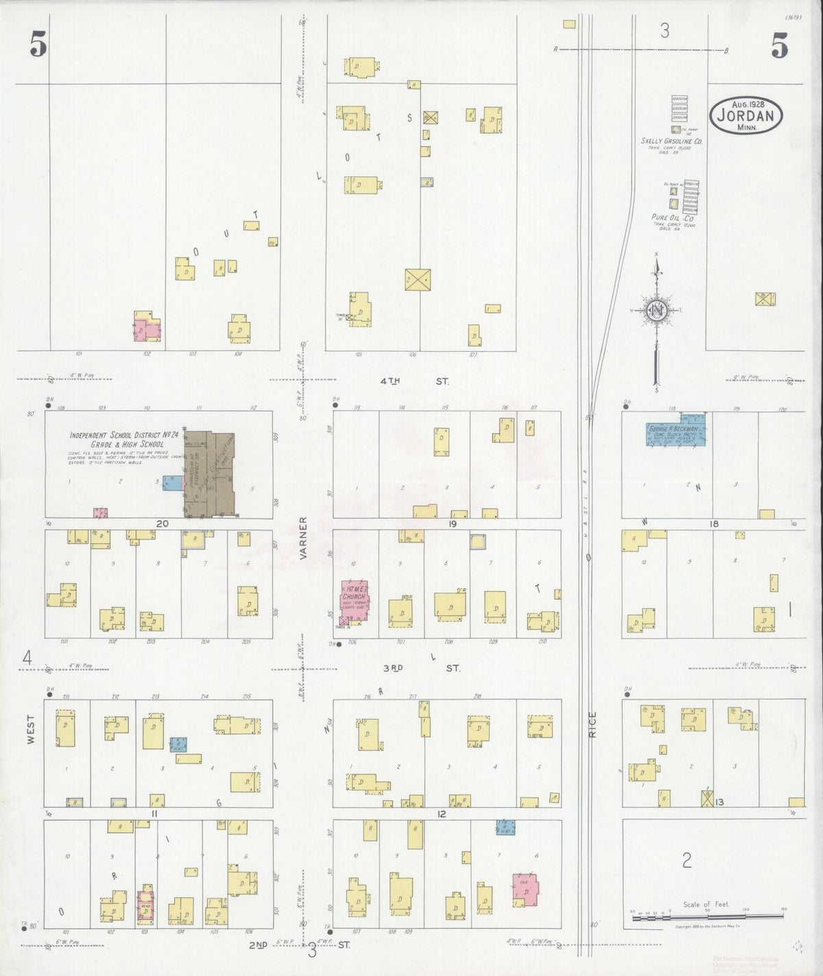 Sanborn Fire Insurance Map from Jordan, Scott County, Minnesota (1928), Sheet #0005 - Historic Sanborn Fire Insurance Map Print, vintage old map wall art, antique decor, genealogy gift, Minnesota Minnesota map
