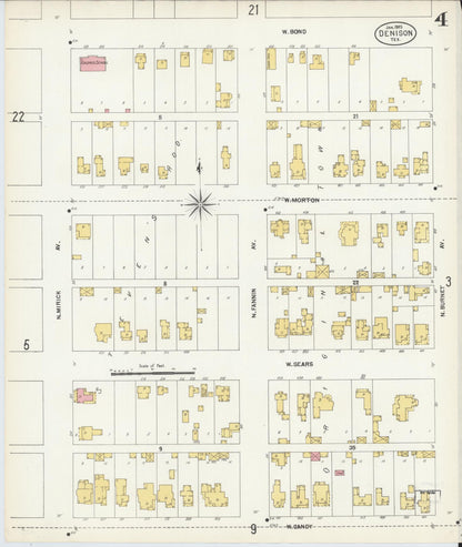 Sanborn Fire Insurance Map from Denison, Grayson County, Texas (1903), Sheet #0004 - Historic Sanborn Fire Insurance Map Print, vintage old map wall art, antique decor, genealogy gift, Texas Texas map