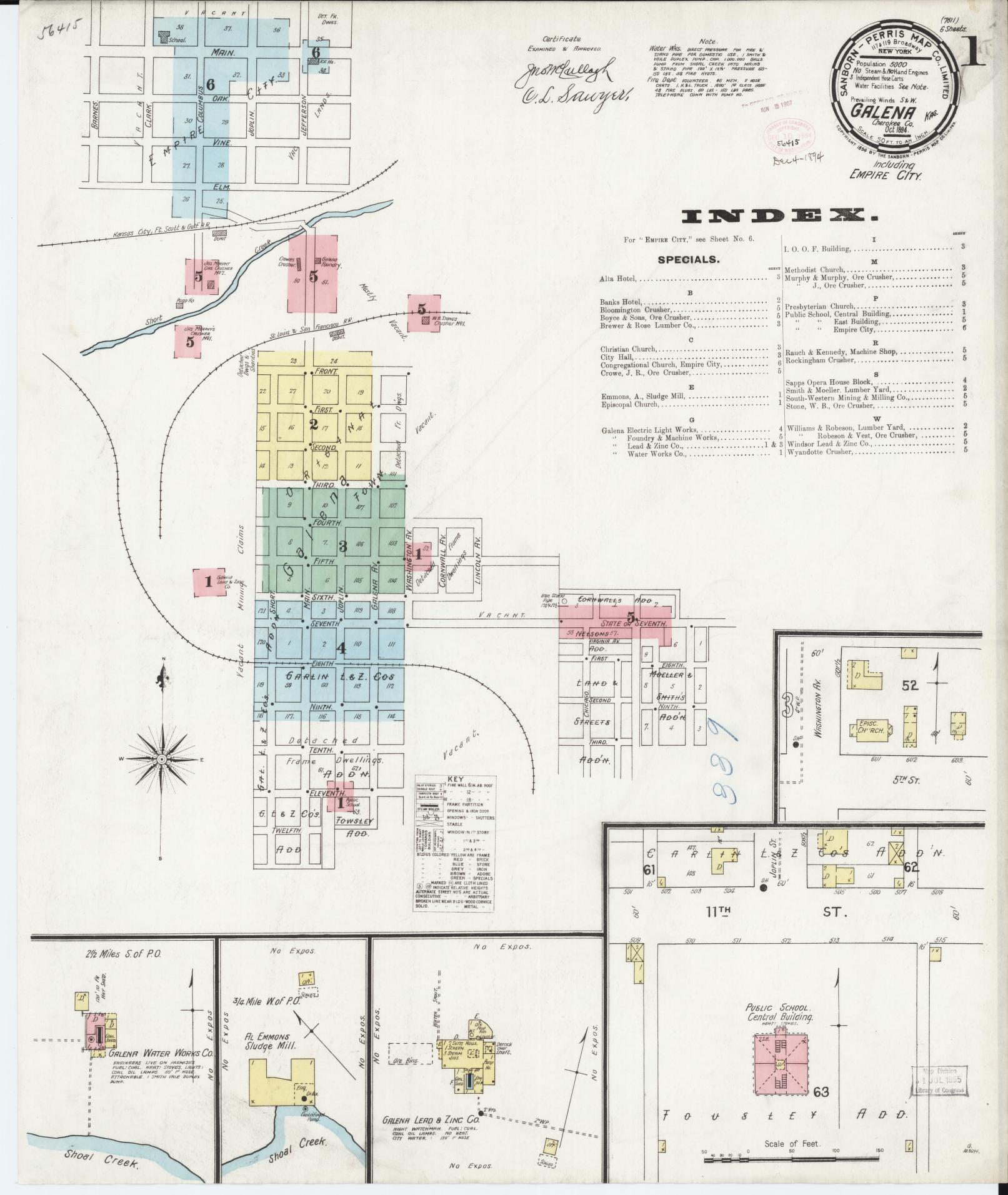 Sanborn Fire Insurance Map from Galena, Cherokee County, Kansas (1894), Sheet #0001 - Complete Map Set gallery image, historic Sanborn map, vintage wall art, Kansas Kansas