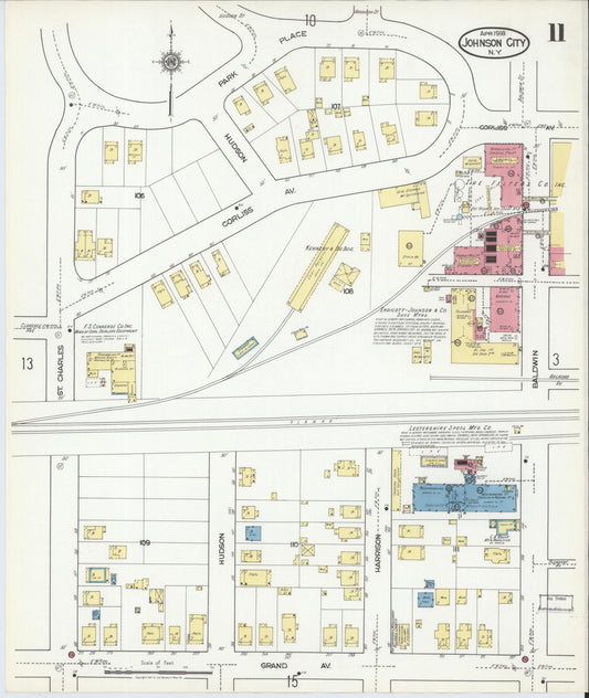 Sanborn Fire Insurance Map from Johnson City, Broome County, New York (1918), Sheet #0011 - Historic Sanborn Fire Insurance Map Print, vintage old map wall art, antique decor, genealogy gift, New York New York map