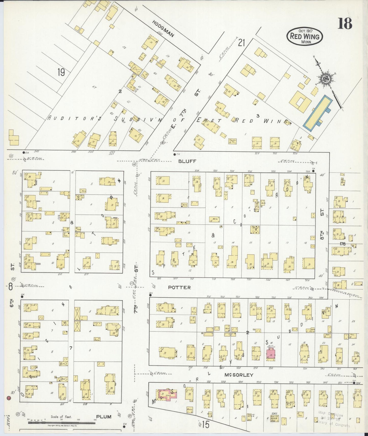 Sanborn Fire Insurance Map from Red Wing, Goodhue County, Minnesota (1917), Sheet #0018 - Complete Map Set gallery image, historic Sanborn map, vintage wall art, Minnesota Minnesota