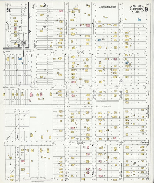 Sanborn Fire Insurance Map from Lombard, Du Page County, Illinois (1925), Sheet #0009 - Historic Sanborn Fire Insurance Map Print, vintage old map wall art, antique decor, genealogy gift, Illinois Illinois map