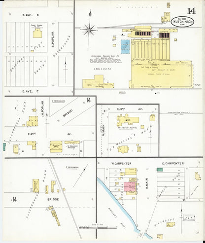 Sanborn Fire Insurance Map from Hutchinson, Reno County, Kansas (1905), Sheet #0014 - Complete Map Set gallery image, historic Sanborn map, vintage wall art, Kansas Kansas