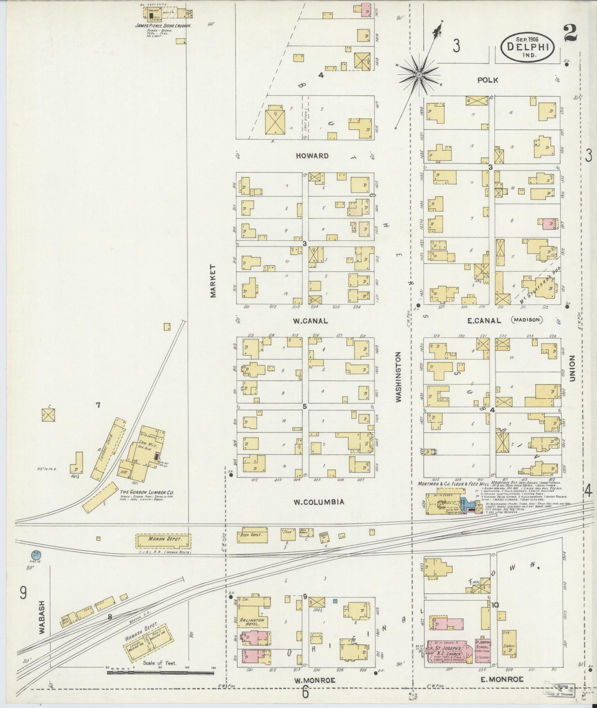 Sanborn Fire Insurance Map from Delphi, Carroll County, Indiana (1906), Sheet #0002 - Historic Sanborn Fire Insurance Map Print, vintage old map wall art, antique decor, genealogy gift, Indiana Indiana map