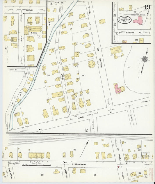 Sanborn Fire Insurance Map from Oneonta, Otsego County, New York (1910), Sheet #0019 - Historic Sanborn Fire Insurance Map Print, vintage old map wall art, antique decor, genealogy gift, New York New York map