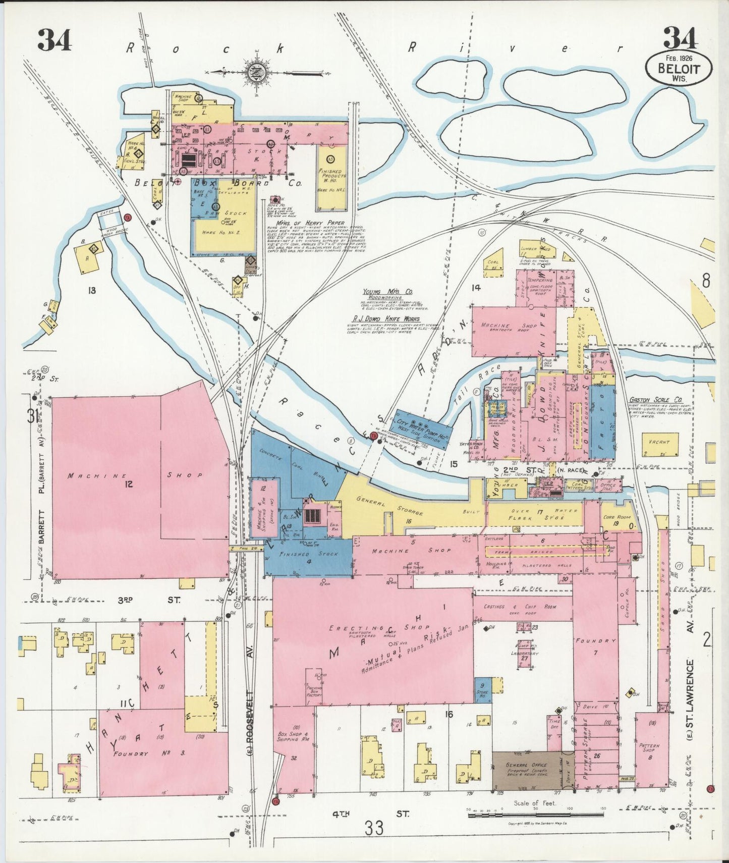Sanborn Fire Insurance Map from Beloit, Rock County, Wisconsin (1926), Sheet #0034 - Historic Sanborn Fire Insurance Map Print, vintage old map wall art, antique decor, genealogy gift, Wisconsin Wisconsin map