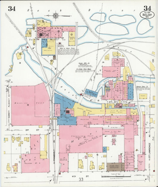 Sanborn Fire Insurance Map from Beloit, Rock County, Wisconsin (1926), Sheet #0034 - Historic Sanborn Fire Insurance Map Print, vintage old map wall art, antique decor, genealogy gift, Wisconsin Wisconsin map