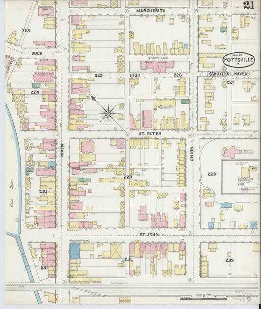 Sanborn Fire Insurance Map from Pottsville, Schuylkill County, Pennsylvania (1891), Sheet #0021 - Historic Sanborn Fire Insurance Map Print, vintage old map wall art, antique decor, genealogy gift, Pennsylvania Pennsylvania map