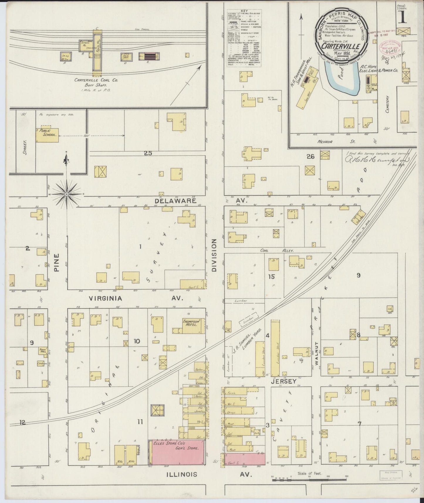 Sanborn Fire Insurance Map from Carterville, Williamson County, Illinois (1894), Sheet #0001 - Complete Map Set gallery image, historic Sanborn map, vintage wall art, Illinois Illinois