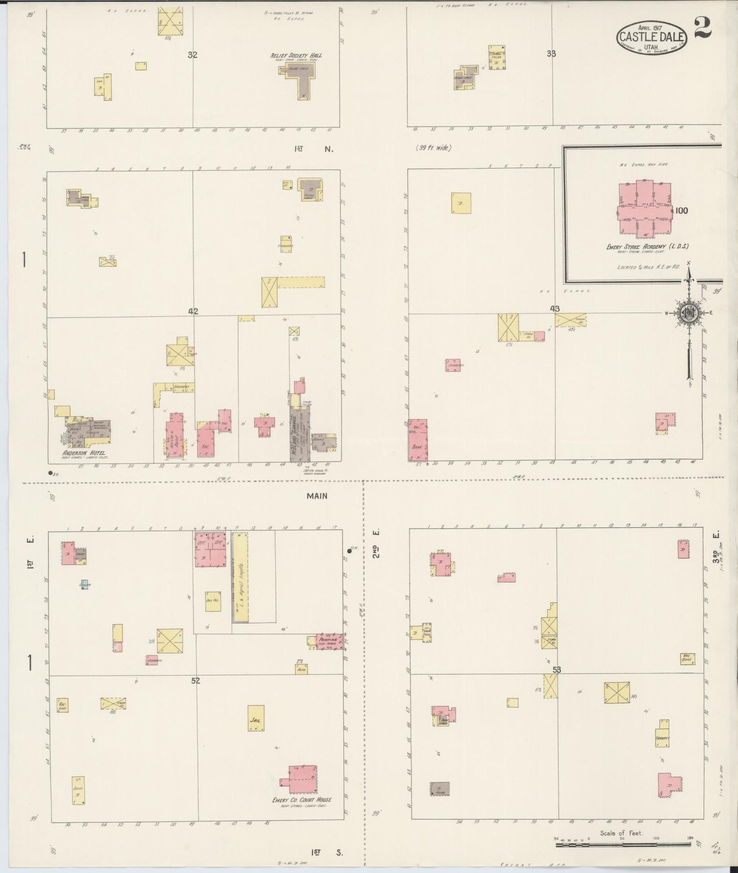 Sanborn Fire Insurance Map from Castle Dale, Emery County, Utah (1917), Sheet #0002 - Complete Map Set gallery image, historic Sanborn map, vintage wall art, Utah Utah