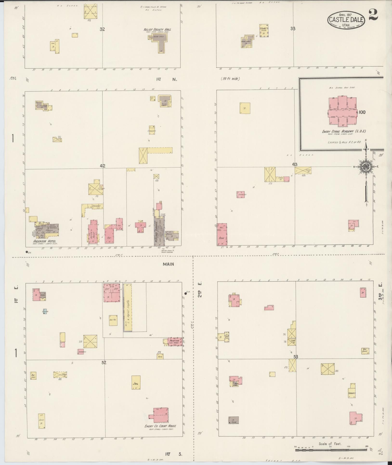 Sanborn Fire Insurance Map from Castle Dale, Emery County, Utah (1917), Sheet #0002 - Complete Map Set gallery image, historic Sanborn map, vintage wall art, Utah Utah