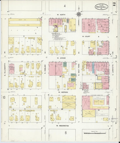 Sanborn Fire Insurance Map from Marshall, Saline County, Missouri (1910), Sheet #0002 - Historic Sanborn Fire Insurance Map Print, vintage old map wall art, antique decor, genealogy gift, Missouri Missouri map