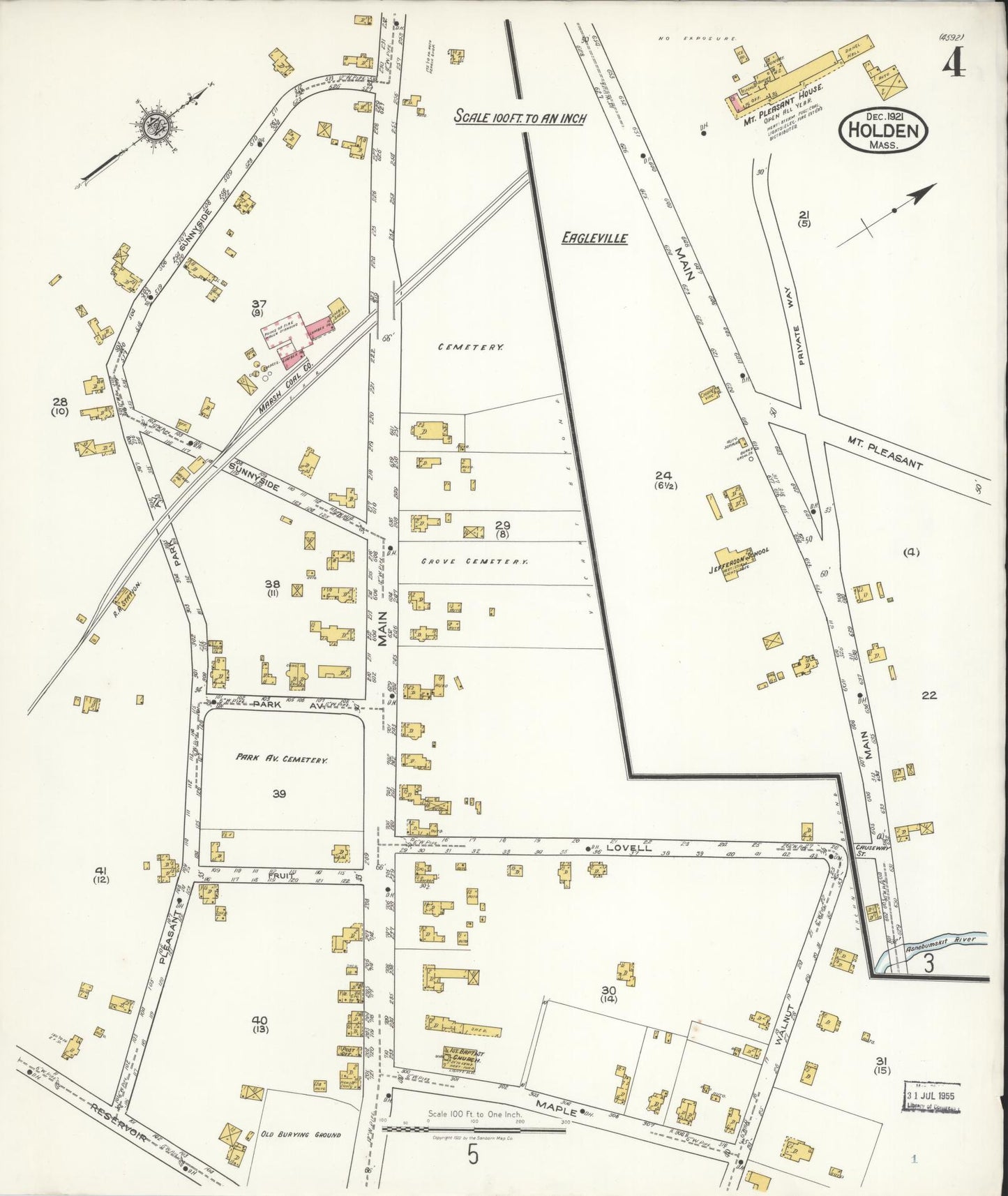Sanborn Fire Insurance Map from Holden, Worcester County, Massachusetts (1921), Sheet #0004 - Complete Map Set gallery image, historic Sanborn map, vintage wall art, Massachusetts Massachusetts