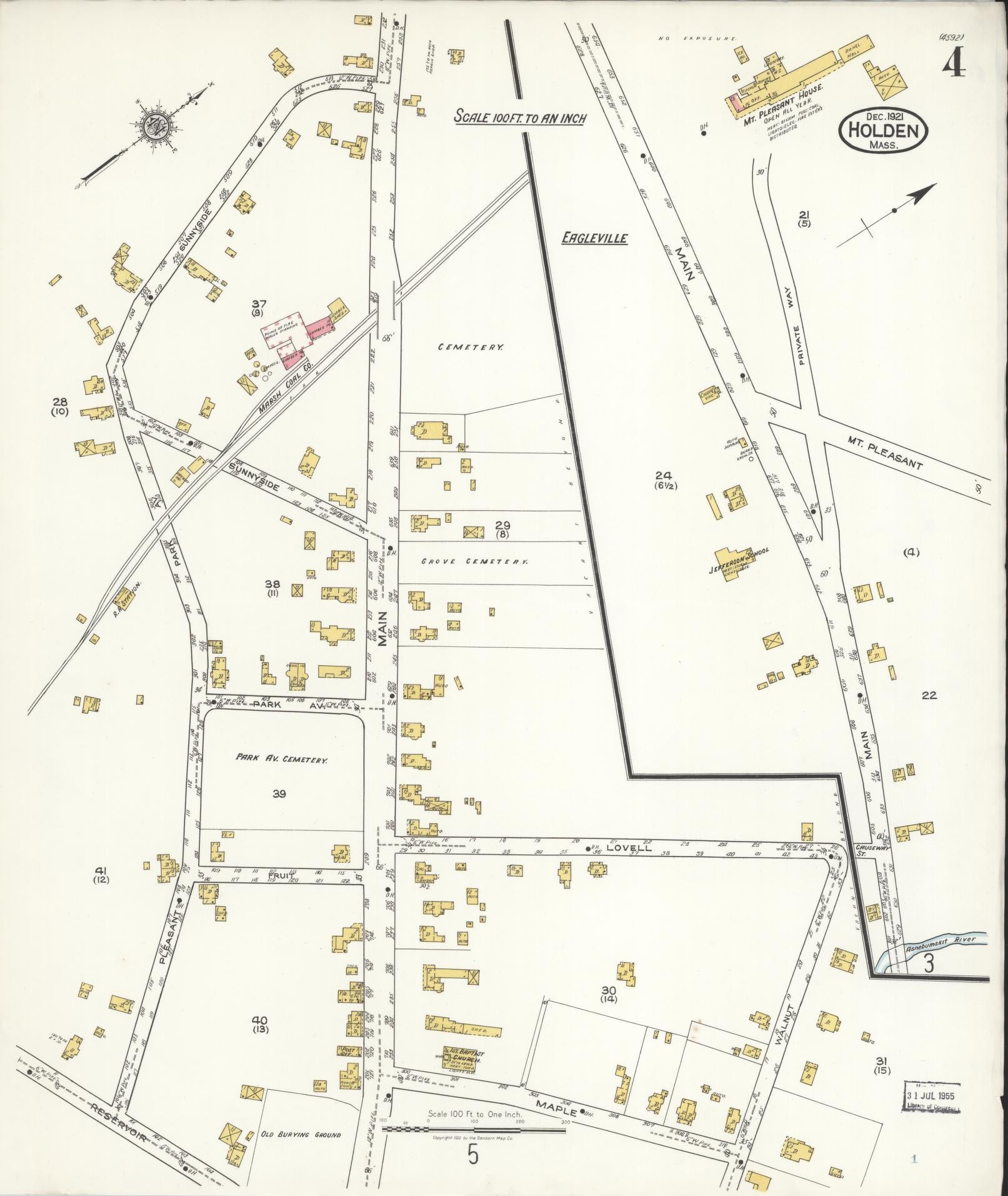 Sanborn Fire Insurance Map from Holden, Worcester County, Massachusetts (1921), Sheet #0004 - Complete Map Set gallery image, historic Sanborn map, vintage wall art, Massachusetts Massachusetts